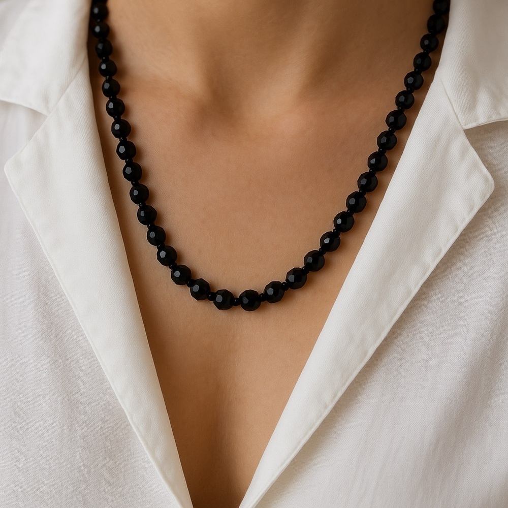 34” Black Faceted Bead necklace slip over head